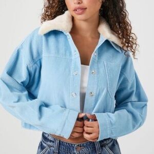Corduroy Sky Blue Cropped Jacket